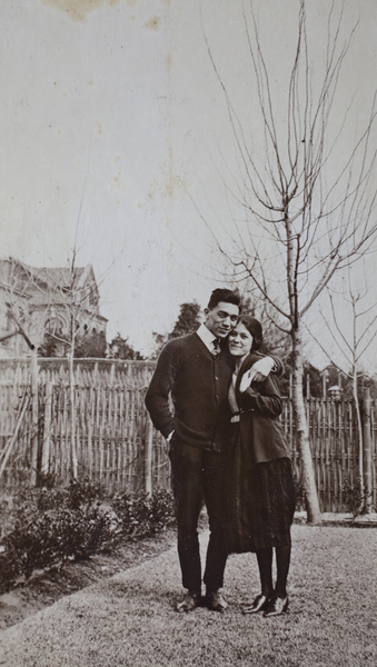 Bill Hutchinson and Mabel Parker in the garden, 35 Tongshan Road, Hongkou, Shanghai