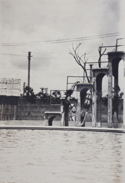Harry Hutchinson diving into the deep end of the Open Air Pool, Hongkou, Shanghai. 1924