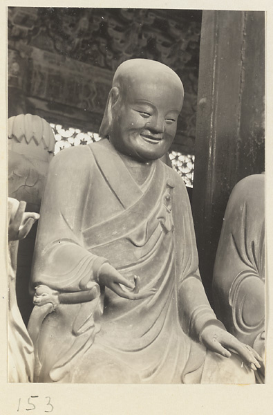 Interior of Luohan tang at Bi yun si showing a statue of a Luohan