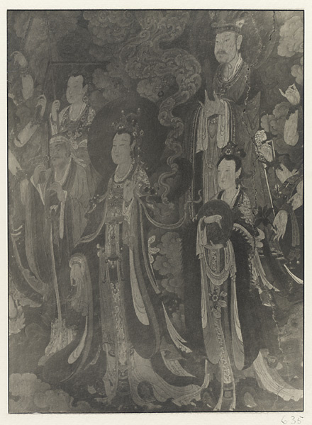 Detail of Ming dynasty mural showing Bodhisattvas and attendants