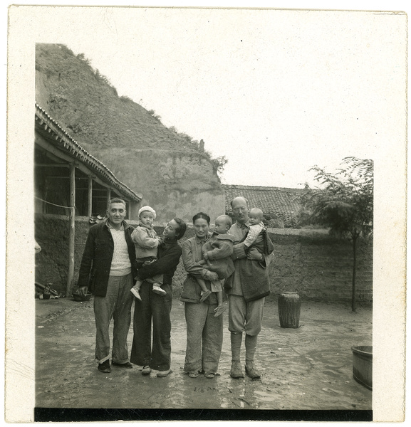 Dr Ma Haide (马海德 George Hatem),  with his wife Zhou Sufei (周苏菲), their son, and the Lindsay family, Yan'an (延安), 1945