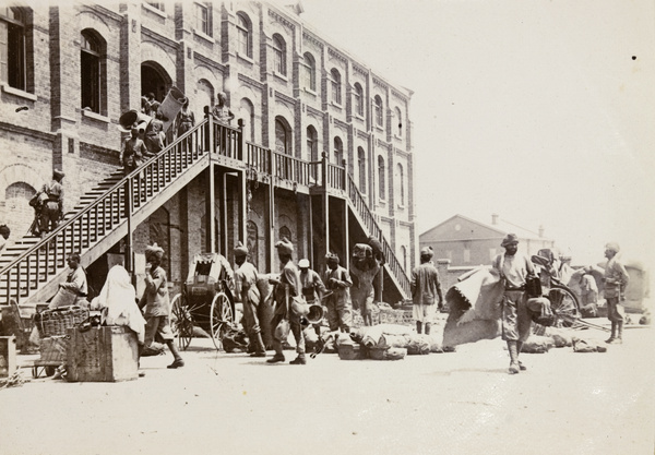 The Hong Kong Regiment moving in to their quarters, Tientsin