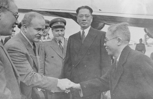 Molotov shaking hands with Wang Shijie, Moscow, June 1945