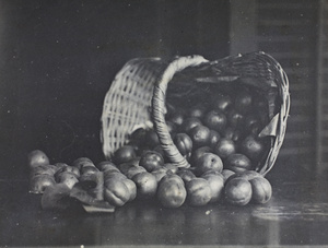 Still life with plums and basket