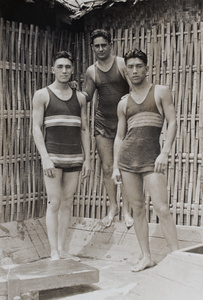 Bill and Harry Hutchinson with Booby, at the Open Air Pool, Hongkou, Shanghai