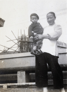 Amah and Roy Hutchinson on the roof terrace, Apartment 63, 6 Route Voyron, Shanghai