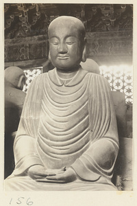 Interior of Luohan tang at Bi yun si showing detail of a statue of a Luohan