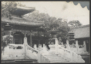 Summer Palace.  [Incense burners, bronze dragon, and facade detail of Pai yun dian.]