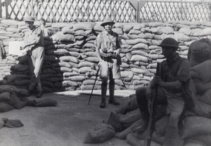 British soldiers at a sandbagged guard post, Shanghai, 1937