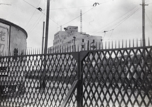 Shanghai North Railway Administration Building seen through a gate, Boundary Road, 1937