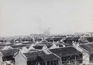 Smoke rising after a bomb or shell explosion, Shanghai, 1937