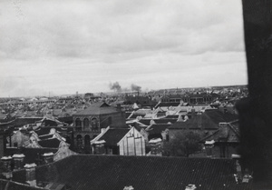 Smoke in the distance due to shelling or bombing, Shanghai 1937
