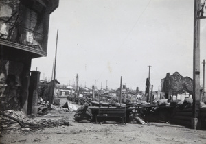 War damage at Urga Road bridge, Zhabei, Shanghai, September 1937