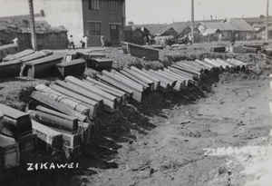 Coffins at Xujiahui, Shanghai, 1937, awaiting transportation