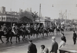 Japanese calvary taking part in victory parade, passing the British Consulate, Shanghai, 1937