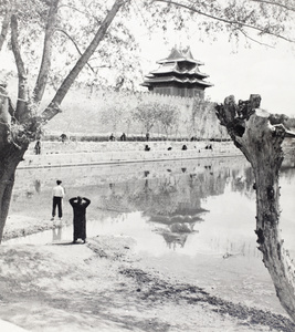 Corner tower, city wall and moat, Forbidden City, Peking