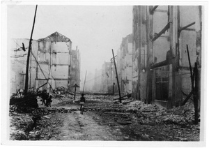 Burnt out buildings, after bombing, Chongqing