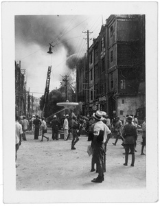 A burning building, after bombing, Chongqing