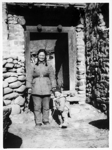 Hsiao Li Lindsay (李效黎) and Erica Lindsay smiling, just before leaving Jinchaji area for Yan'an (延安), March 1944