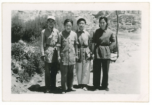 A man with three women (all unidentified), Yan'an (延安)