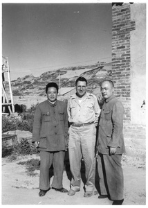 Wang Ruofei (王若飞), Major Wilbur J. Peterkin, and Chen Yi (陈毅), Yan'an (延安), May 1945