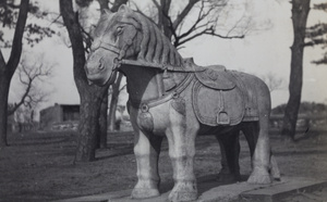 A stone horse at the Tomb of the Princess, Peking
