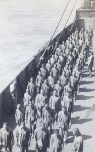 Chinese Labour Corps, in rows, on board a ship